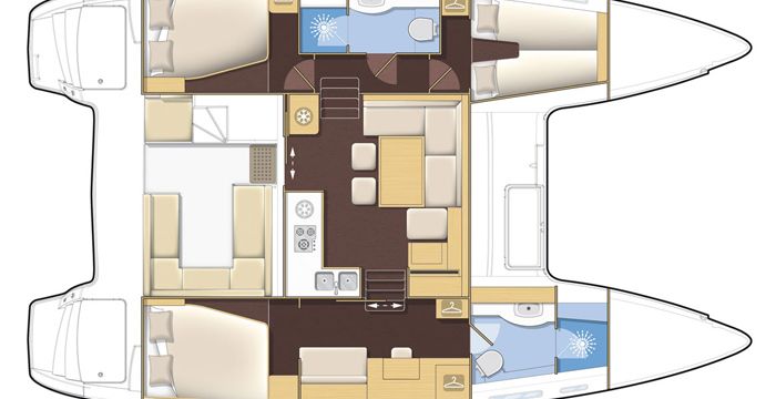 An example of a 3 cabin catamaran layout