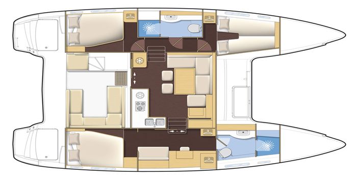 An example of a 3 cabin catamaran layout