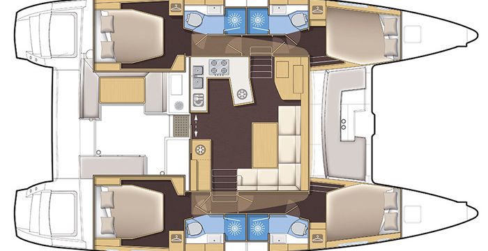 An example of a 4 cabin catamaran layout