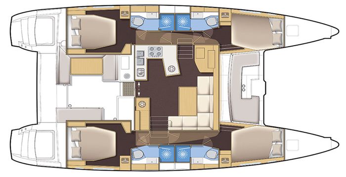 An example of a 4 cabin catamaran layout