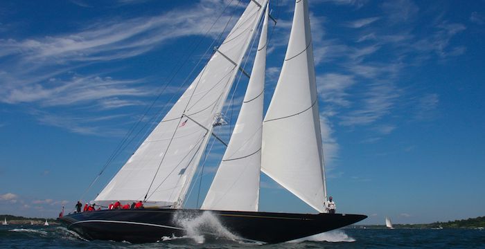 A powerful sailing yacht taking part in St Barths Bucket Race