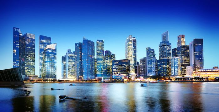 The bright evening skyline in Singapore