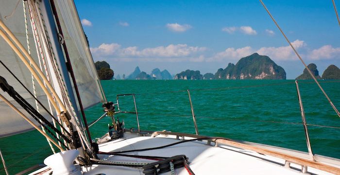 The view from a fast sailboat in a regatta