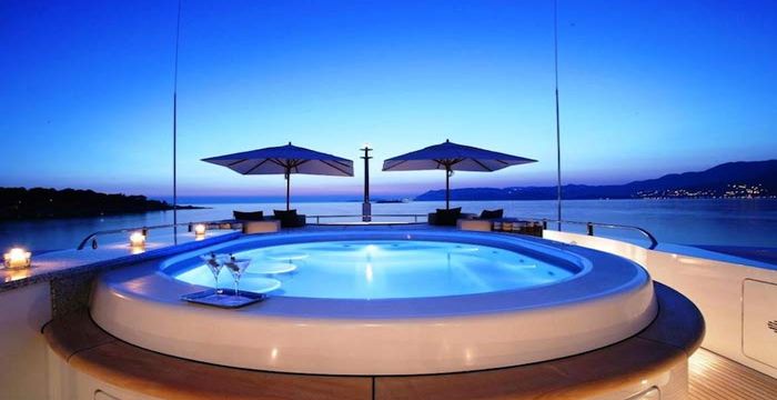Relax in a luxurious jacuzzi as you cruise into the sunset