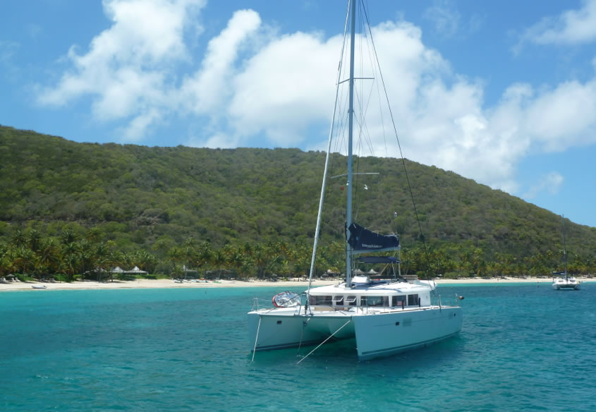 An anchored Catamaran in the BVI