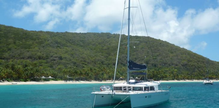 An anchored Catamaran in the BVI