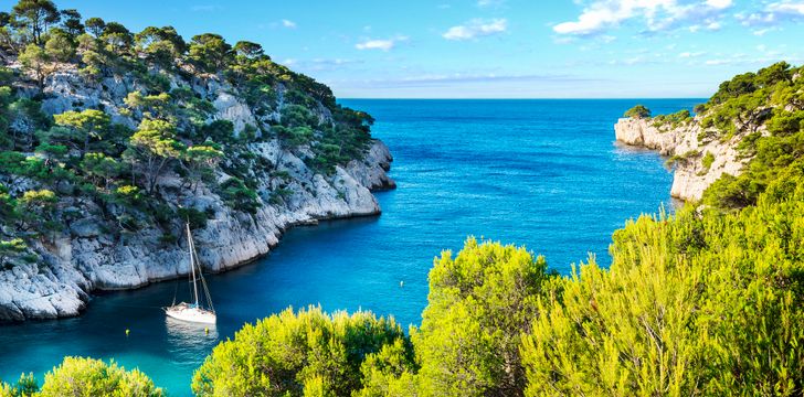 Luxury Yacht Anchored in Calanques,a French Riviera National Park