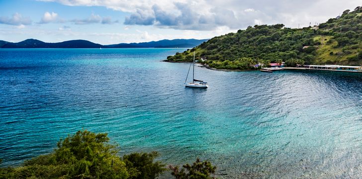 View of a tranquil bay on Jost VanDyke island in the British Virgin Islands in the Caribbean.