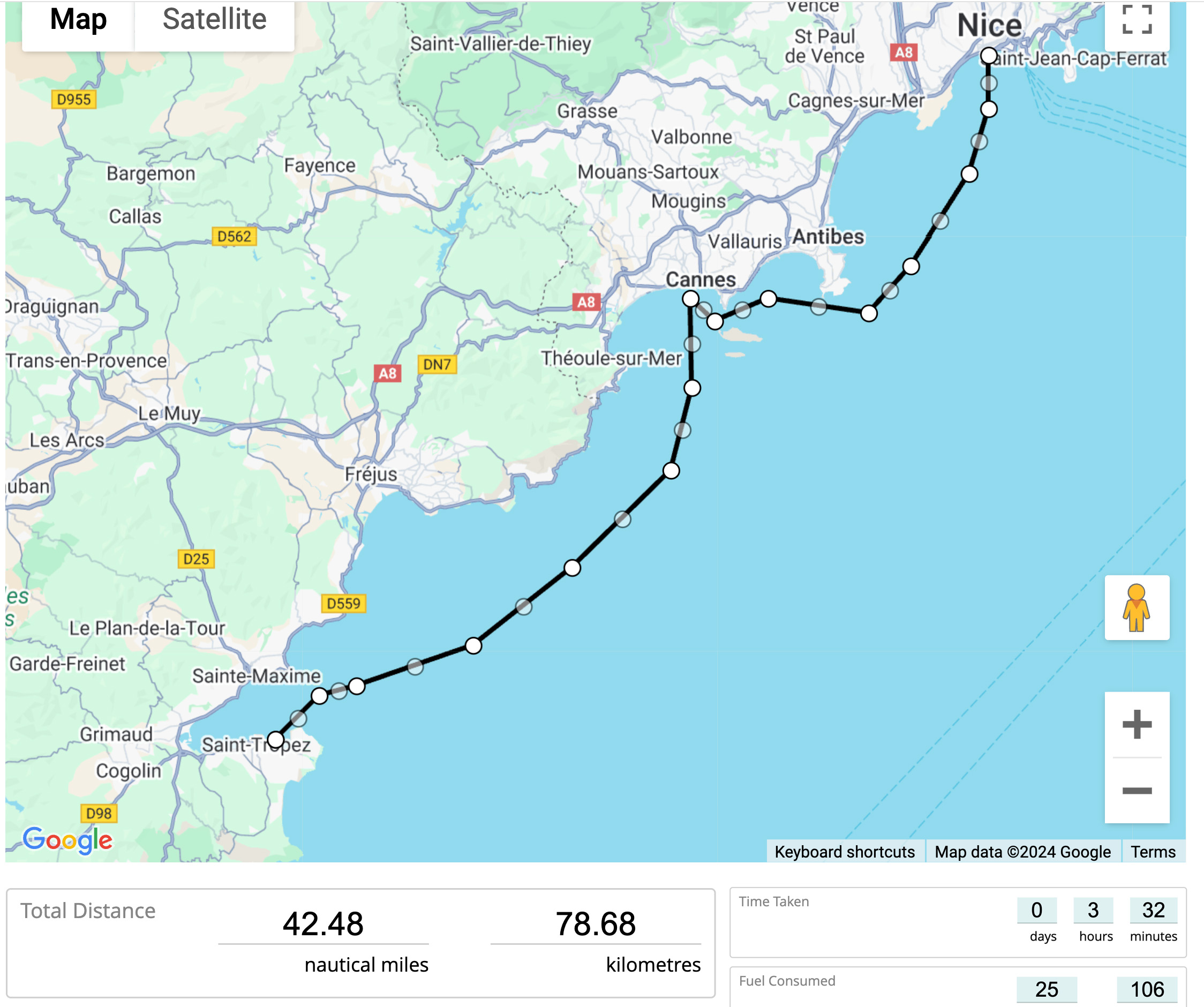 Boatbookings sailing distance,speed and cost plan
