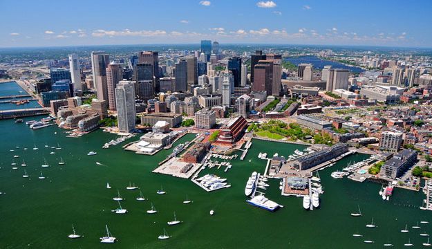 Aerial View of the Boston finanicial center and waterfront