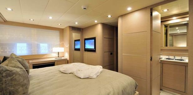 The master stateroom on board this magnificent Mangusta