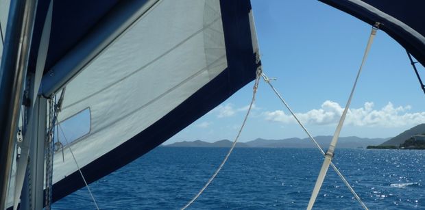 Sailing toward Norman Island in the BVI