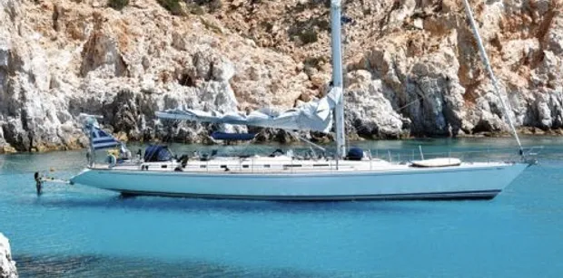 Boat anchored off Corfu Luxury sailing yacht, Callisto.