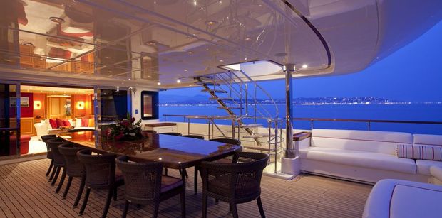 Elegant aft deck dining table