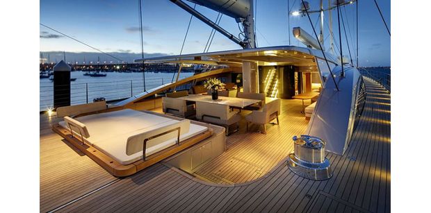 The beautiful aft deck after sunset