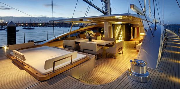 The beautiful aft deck after sunset