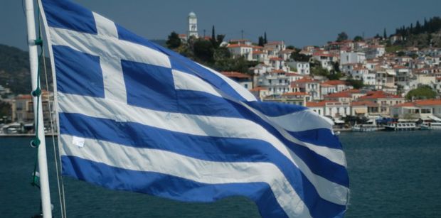 Greek-Flag-on-the-ferry-toward-Poros-island