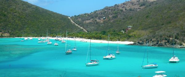 Boats moored in White Bay on Jost Van Dyke, BVI