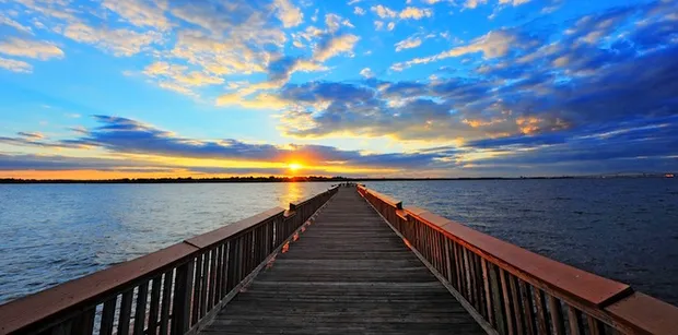 Sunset over a pier in Chesapeake Bay