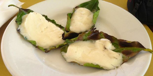 Mozerella Grilled on Lemon Leaves, Da Adolfo