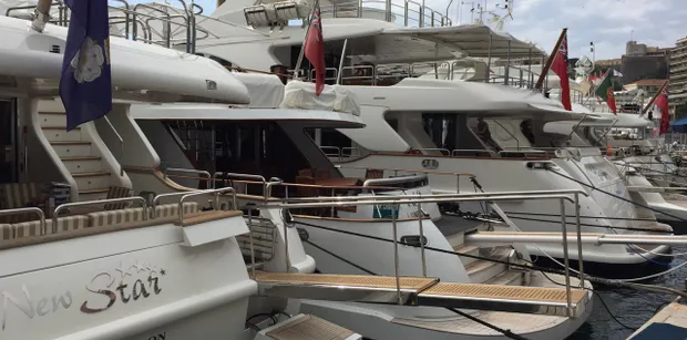 Yachts lined up on Tabac Corner for one of the best views of the Monaco GP
