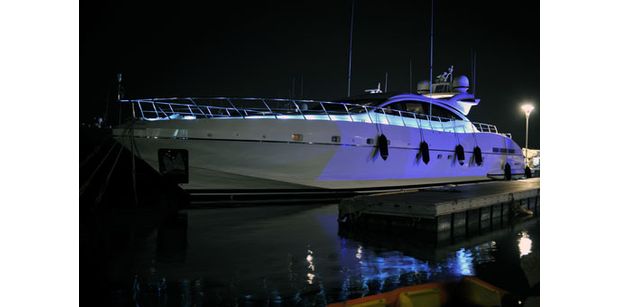 The stylish Mangusta SENSE berthed in port