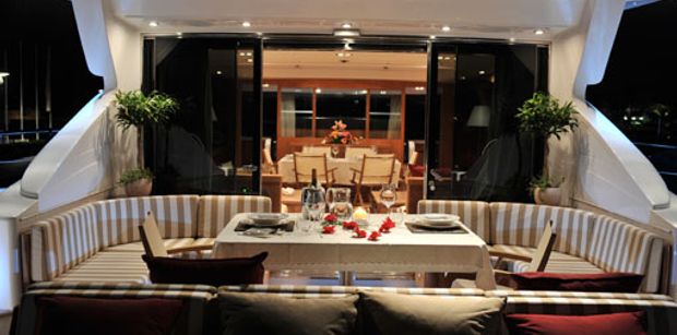 Wine and dine in style on yacht SENSE's aft deck