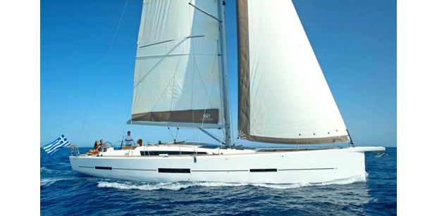 MIMOSA, a brand new Dufour Grand Large 560 peacefully sailing in the Greek Islands