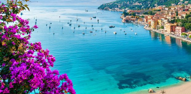 French Riviera coast with medieval town Villefranche sur Mer, Nice region, French Riviera