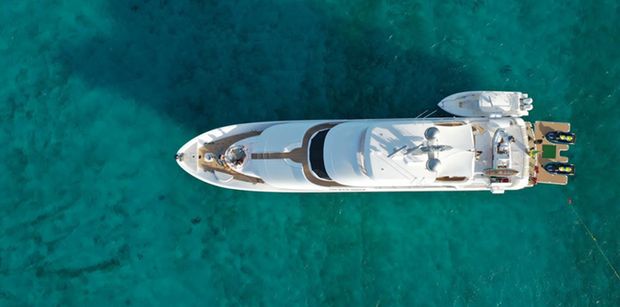 Aerial of NO BAD IDEAS Luxury Motor Yacht in The Bahamas