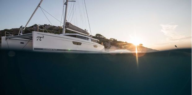 Crewed Catamaran Pi 2 at the EMMYS show in Poros, Greece