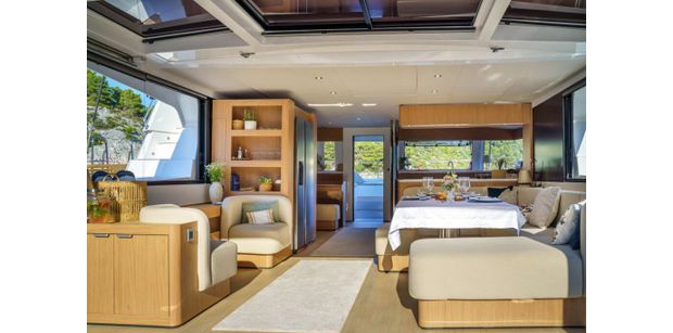 farben yacht view into salon lounge area