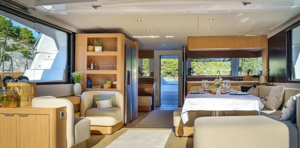 farben yacht view into salon lounge area