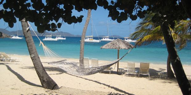 5 Cats moored at Deadmans Beach, Peter Island, BVI