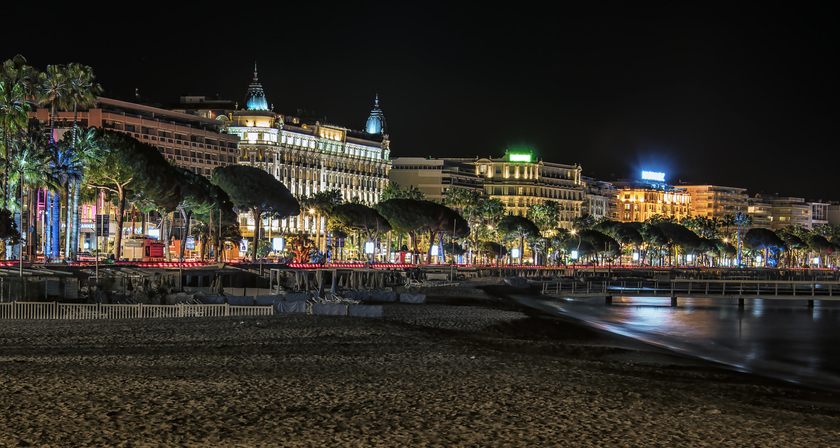 Cannes, night, beach, hotel, croisette