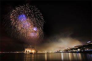 Fireworks above the bay during a celebration in Cannes