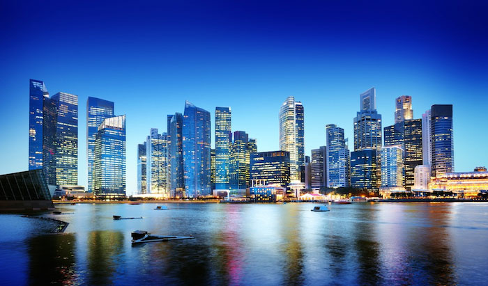 The bright evening skyline in Singapore