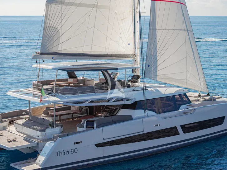 CAPRI Fountaine Pajot Thira 80 - side profile anchored CAPRI Fountaine Pajot Thira 80 - side profile anchored