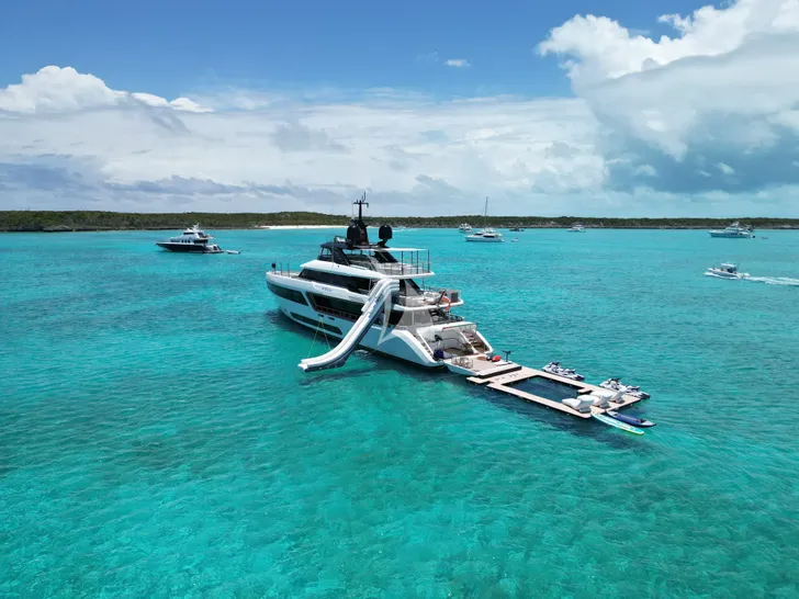 KOJU Benetti Motopanfilo 37m - anchored aerial shot with the water toys KOJU Benetti Motopanfilo 37m - anchored aerial shot with the water toys