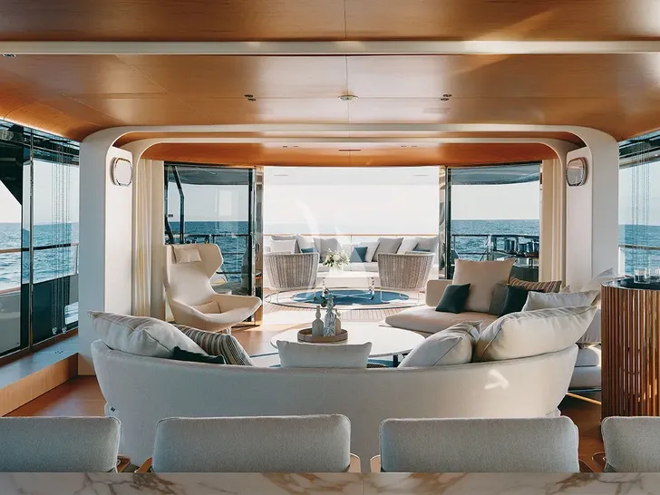 KOJU Benetti Motopanfilo 37m - main saloon view from the dining area KOJU Benetti Motopanfilo 37m - main saloon view from the dining area