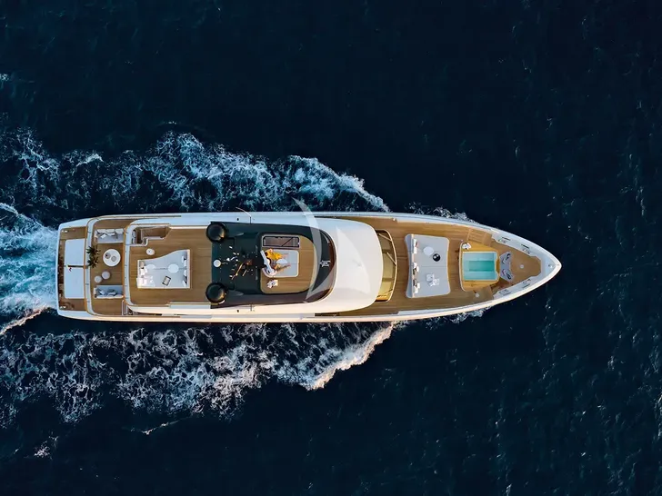 KOJU Benetti Motopanfilo 37m - top aerial shot cruising KOJU Benetti Motopanfilo 37m - top aerial shot cruising