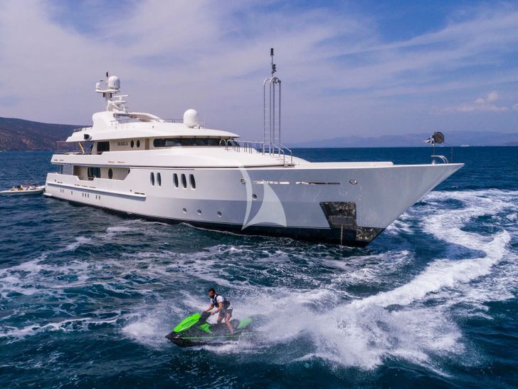MARLA Amels 50m - anchored with the jet ski MARLA Amels 50m - anchored with the jet ski