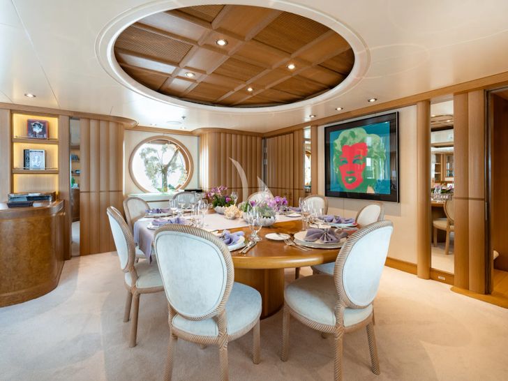 MARLA Amels 50m - formal dining set up MARLA Amels 50m - formal dining set up