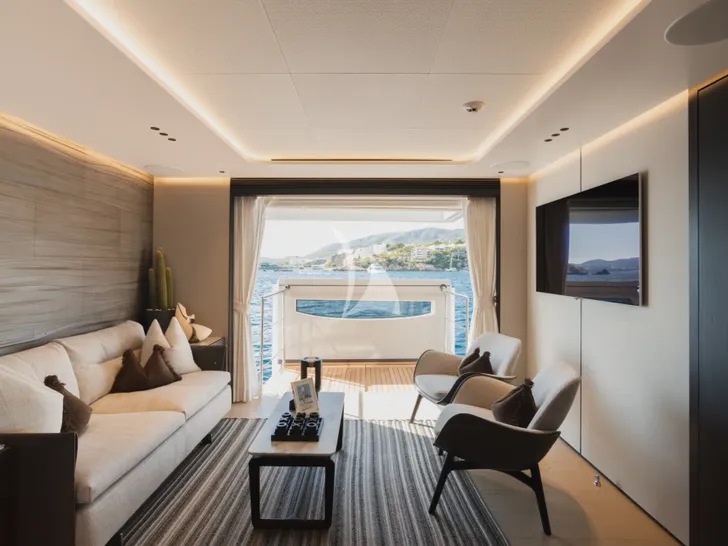 HOW MUCH IS ENOUGH Benetti Oasis 40m - master cabin TV lounge HOW MUCH IS ENOUGH Benetti Oasis 40m - master cabin TV lounge