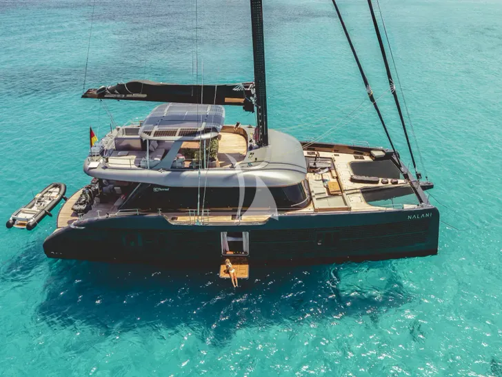 NALANI Sunreef 80 - anchored aerial shot NALANI Sunreef 80 - anchored aerial shot