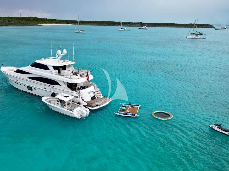 NAYA MARYN Horizon 94 - anchored with the water toys and tender NAYA MARYN Horizon 94 - anchored with the water toys and tender