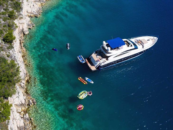 AGAVE Princess V85 - aerial shot with the water toys AGAVE Princess V85 - aerial shot with the water toys