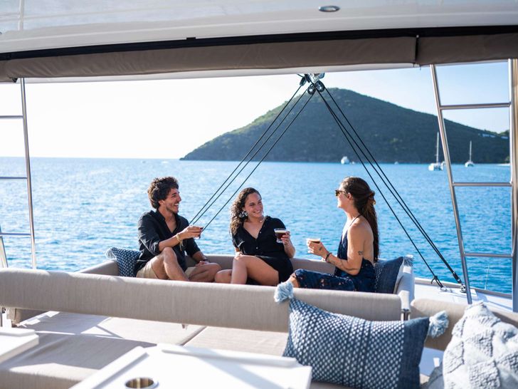 KATLO Bali 5.4 - guests on the flybridge KATLO Bali 5.4 - guests on the flybridge