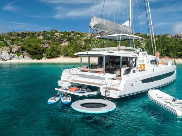 BAREFOOT BLISS Bali 5.4 - anchored with the water toys BAREFOOT BLISS Bali 5.4 - anchored with the water toys