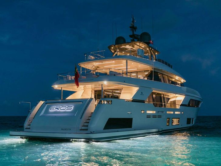 EROS Ferretti Custom Line Navetta 37 - aft shot anchored,at night EROS Ferretti Custom Line Navetta 37 - aft shot anchored,at night